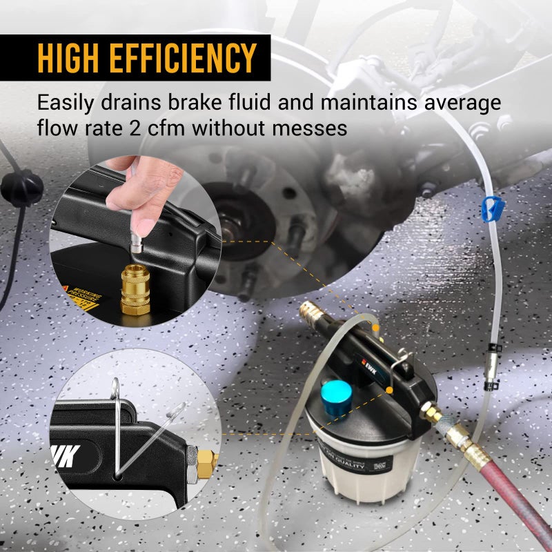 EWK 22-Piece Pneumatic Brake Fluid Bleeder Kit, 2L Vacuum Pump with 17 Adapters & 2 Hoses, One-Person Brake & Clutch Fluid Flush Tool for Cars, Motorcycles, Trucks & ABS Systems - Image 3
